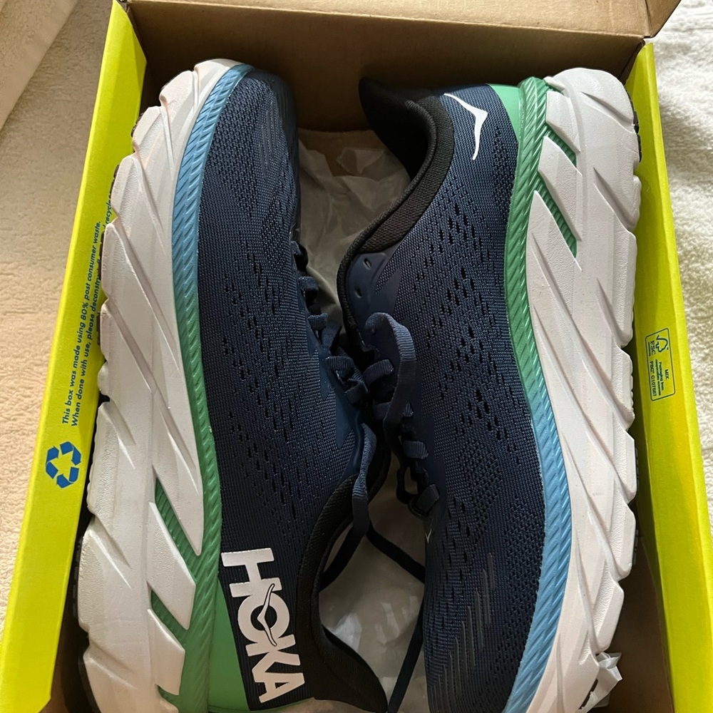 Hoka One One Tennis Shoes/worn twice mens 81/2 Blue with Green
